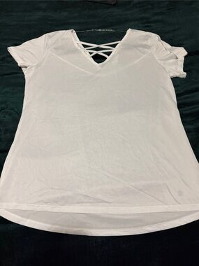 Bally White Short-Sleeve Crisscross V-Neck Tee